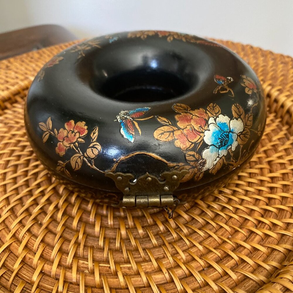 Lia Sophia Orange Chain Bracelet & Vintage Chinese Wood Trinket Box